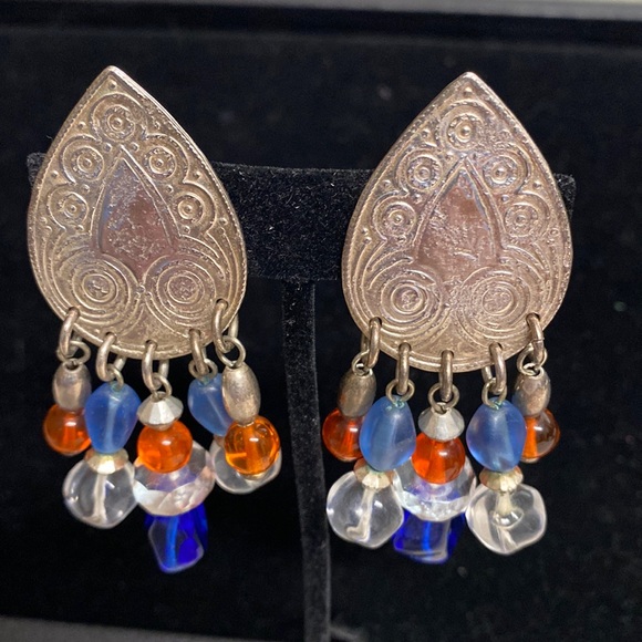 BAER SF Marjorie Baer Silvertone Clip Earrings with Dangles VGC - Picture 1 of 8